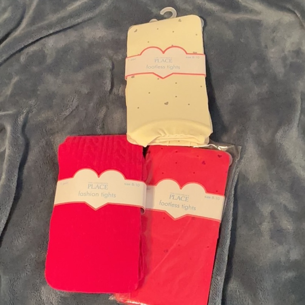 The children’s PLACE Kids Red and Cream Tights Set 3 pair